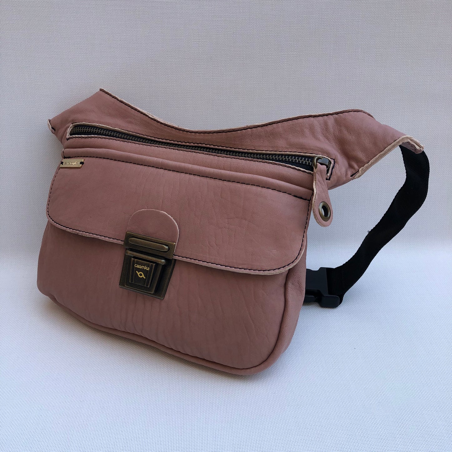 Classic Pink & Old Gold BioCuir® natural leather Unique Piece No. 9852