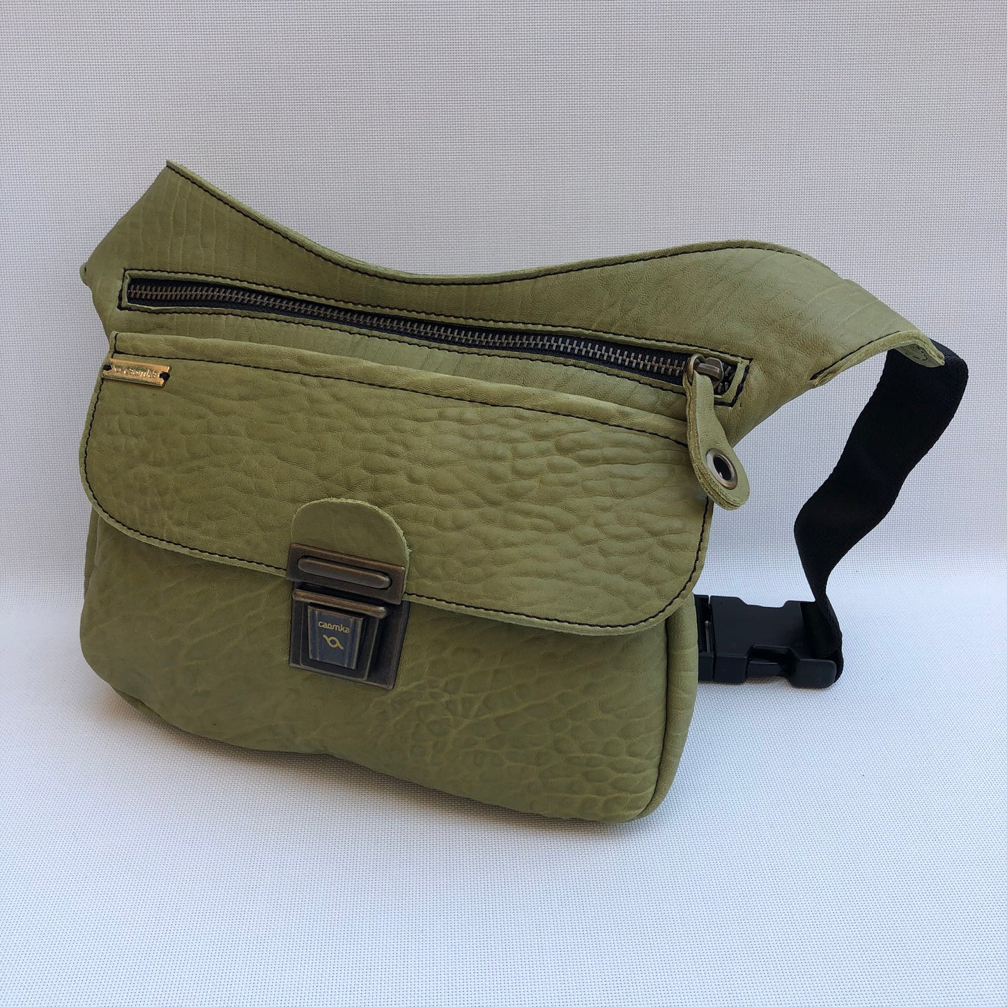 Special Green & Old Gold BioCuir® natural leather Unique Piece No. 9763