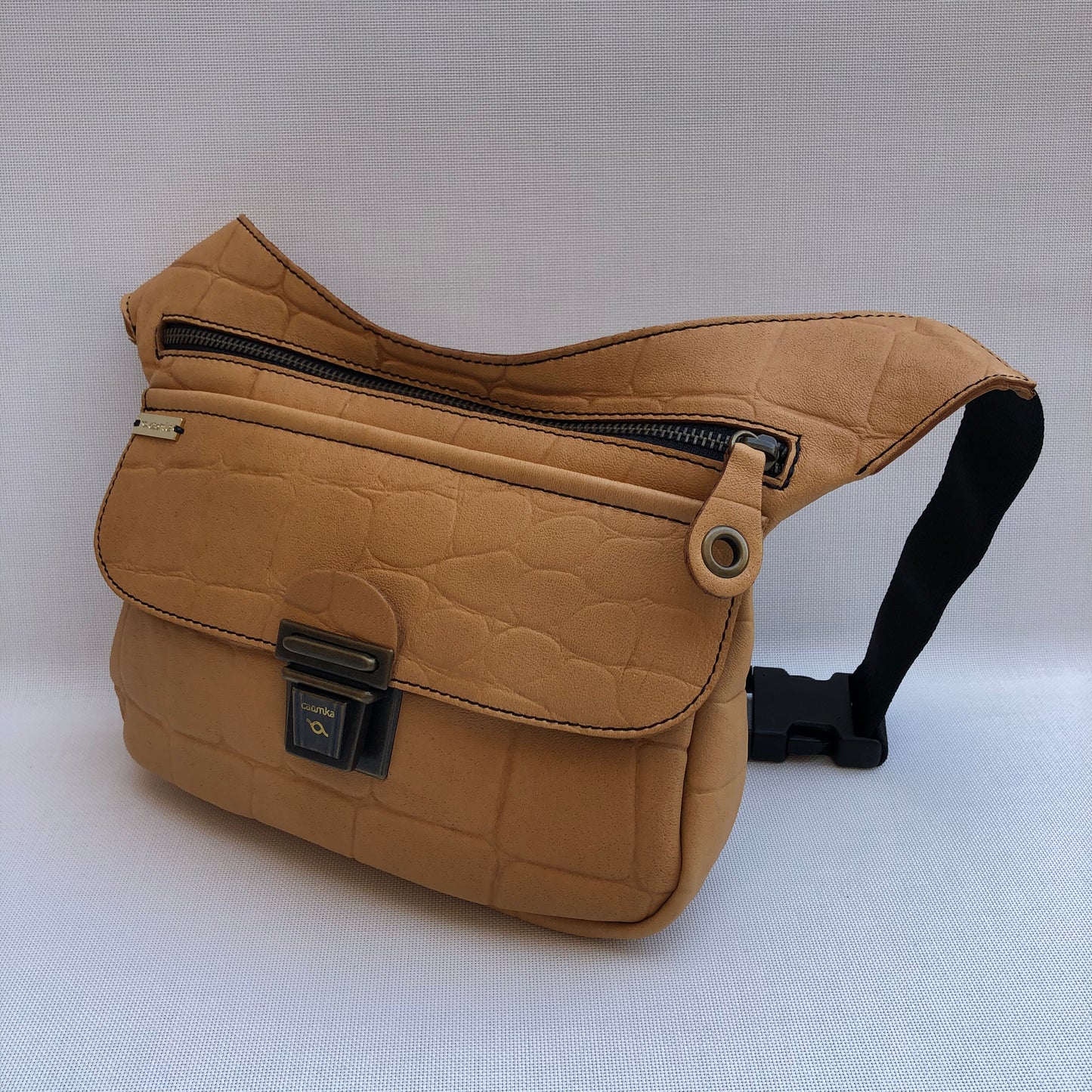 Special Brown Camel & Old Gold BioCuir® natural leather Unique Piece No. 9792