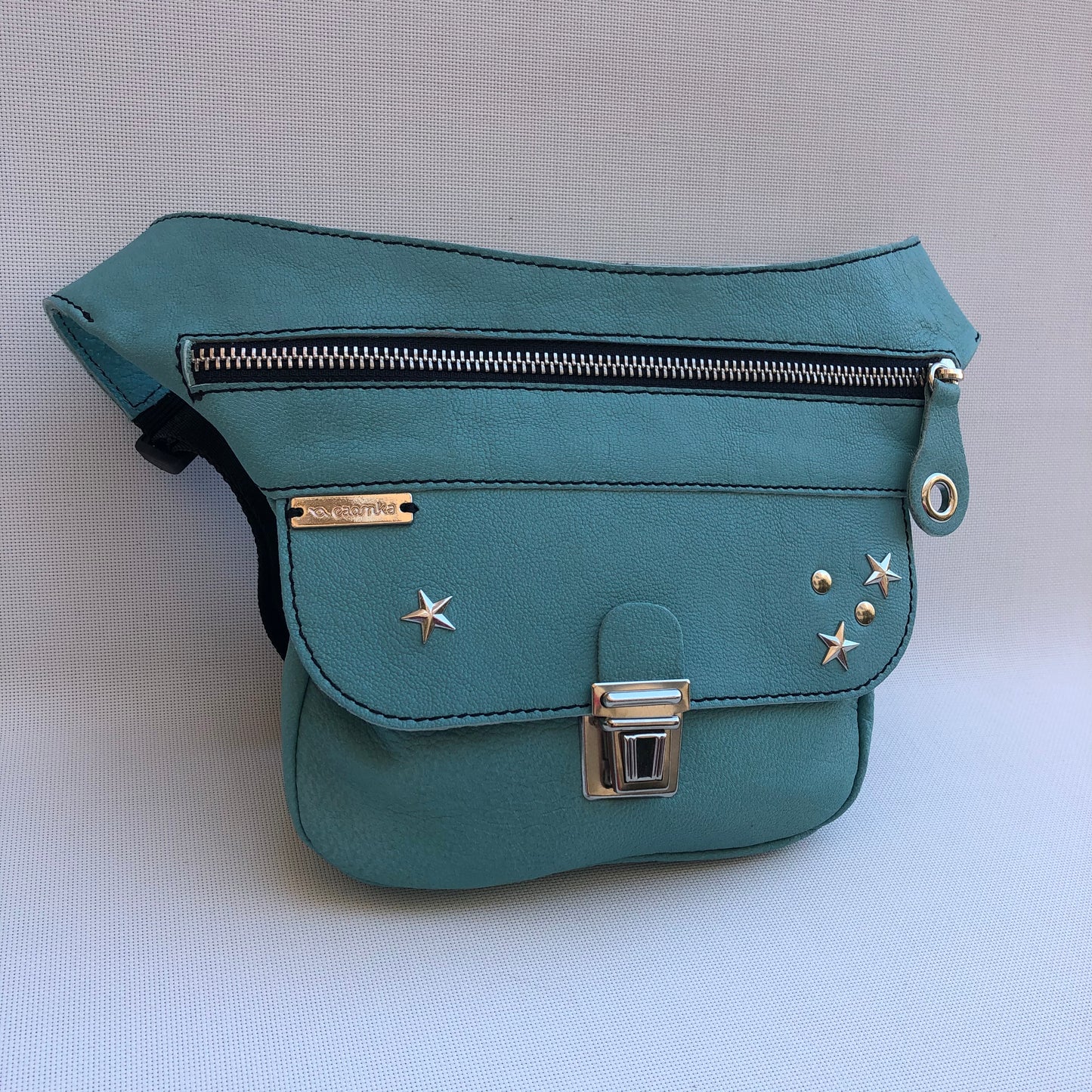 Mini Premium Stars Turquoise & Silver BioCuir® natural leather Exclusive Piece No. 10.058