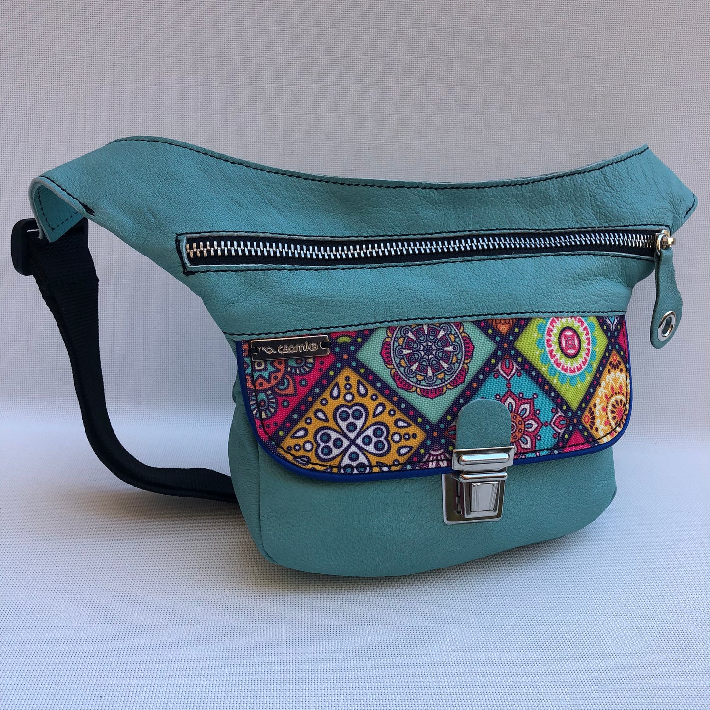 Mini Special Turquesa & Mandalas · Piel natural BioCuir® · Pieza Única Núm. 10.010