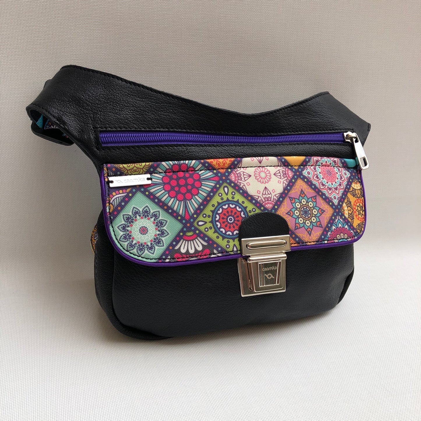 Summer Black & Mandalas BioCuir® natural leather Unique Piece No. 9948