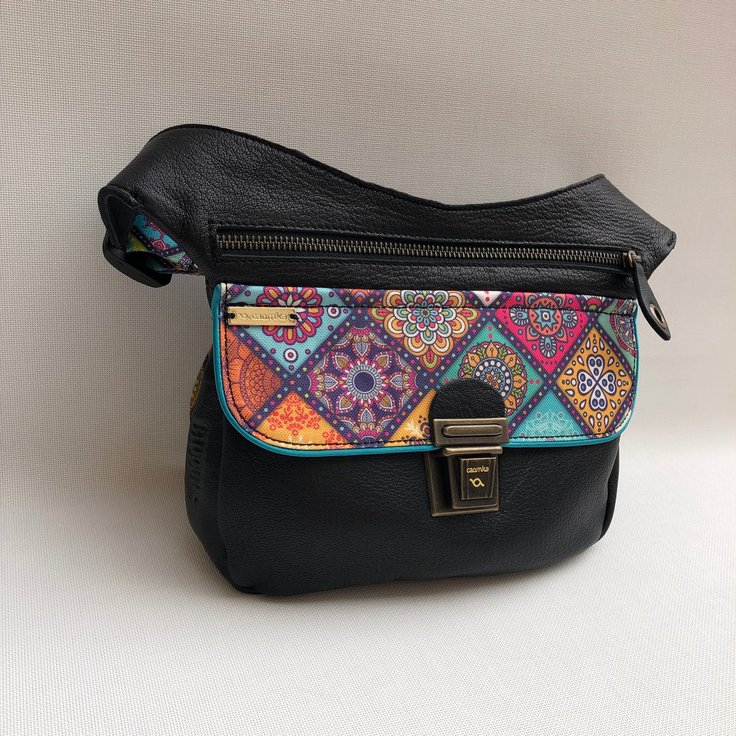 Summer Black & Mandalas BioCuir® natural leather Unique Piece No. 10260