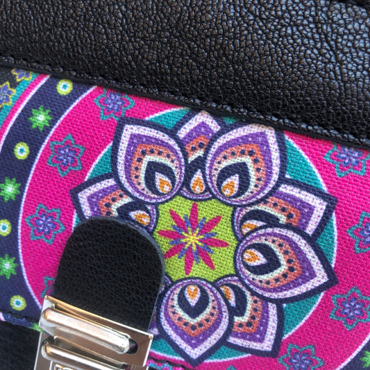 Mini Special Black & Mandalas BioCuir® natural leather Unique Piece No. 10.114
