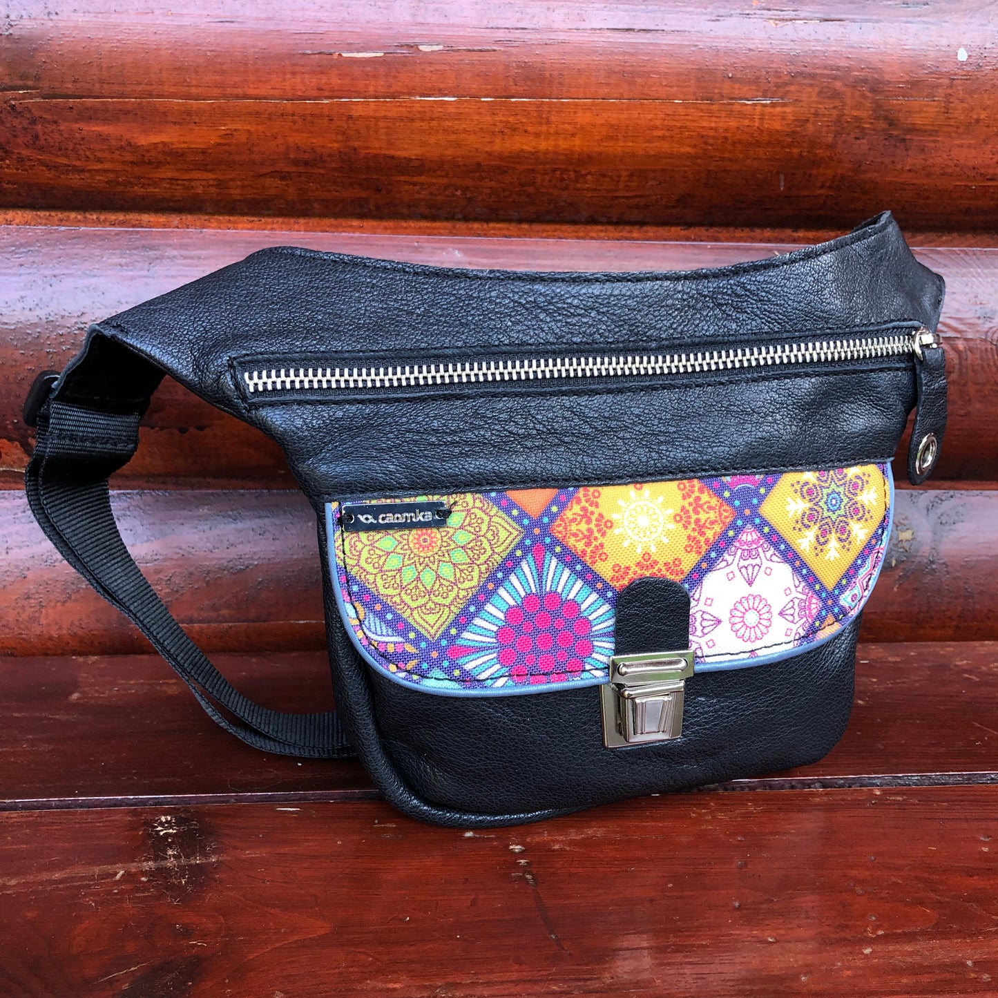 Mini Special Black & Mandalas BioCuir® natural leather Unique Piece No. 10.055