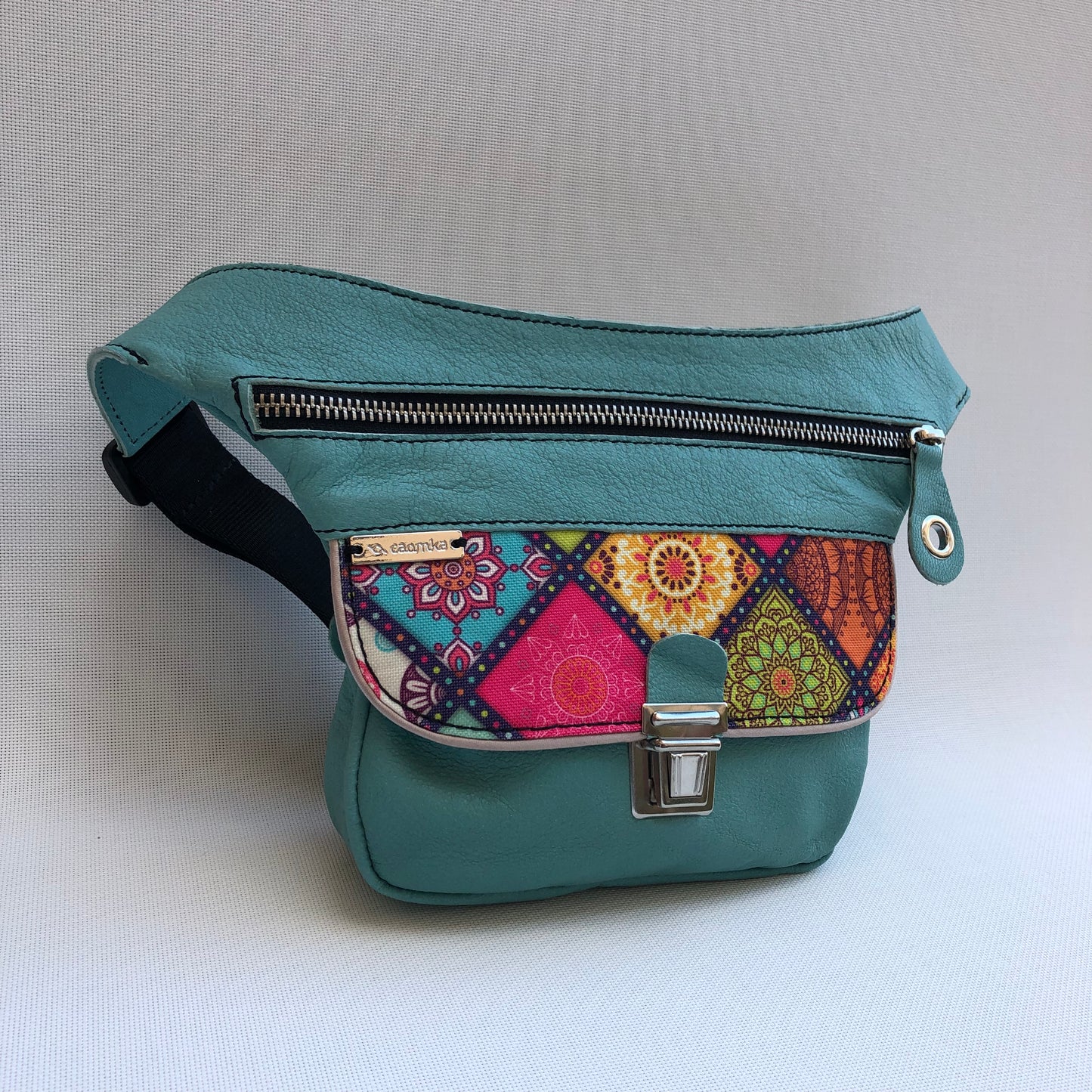 Mini Special Turquesa & Mandalas · Piel natural BioCuir® · Pieza Única Núm. 10.121