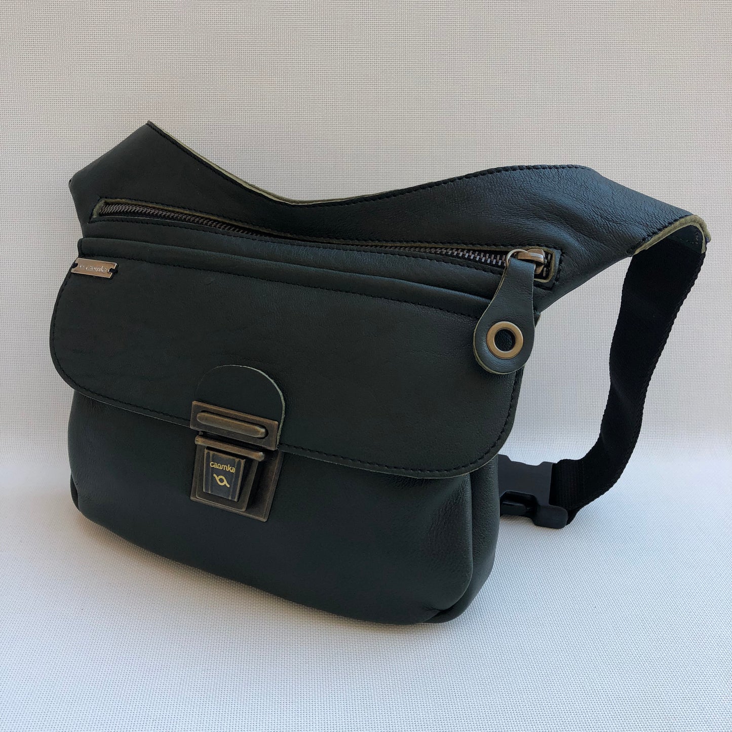 Classic Green Bottle & Old Gold Natural BioCuir® Leather Exclusive Piece No. 10397