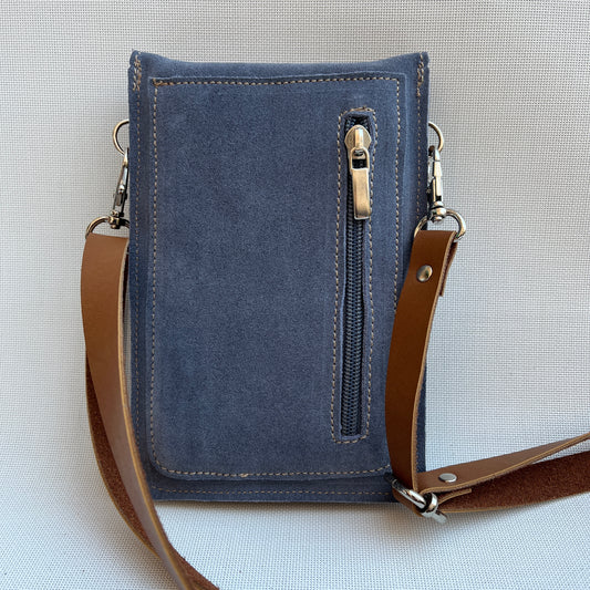 Mobile Holder Fire Design Split Leather Blue