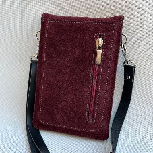 Mobile Holder Fire Design Split Leather Wine