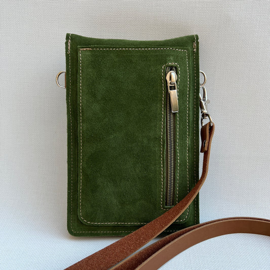 Mobile Holder Fire Design Split Leather Green