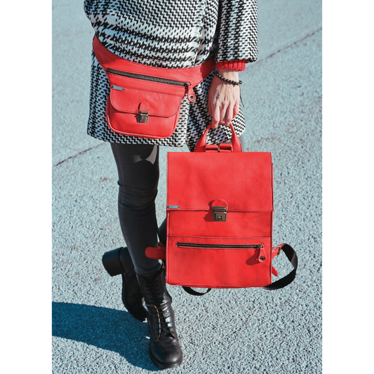 Vintage Backpack "Red” Natural leather BioCuir® Unique Piece no. 8387