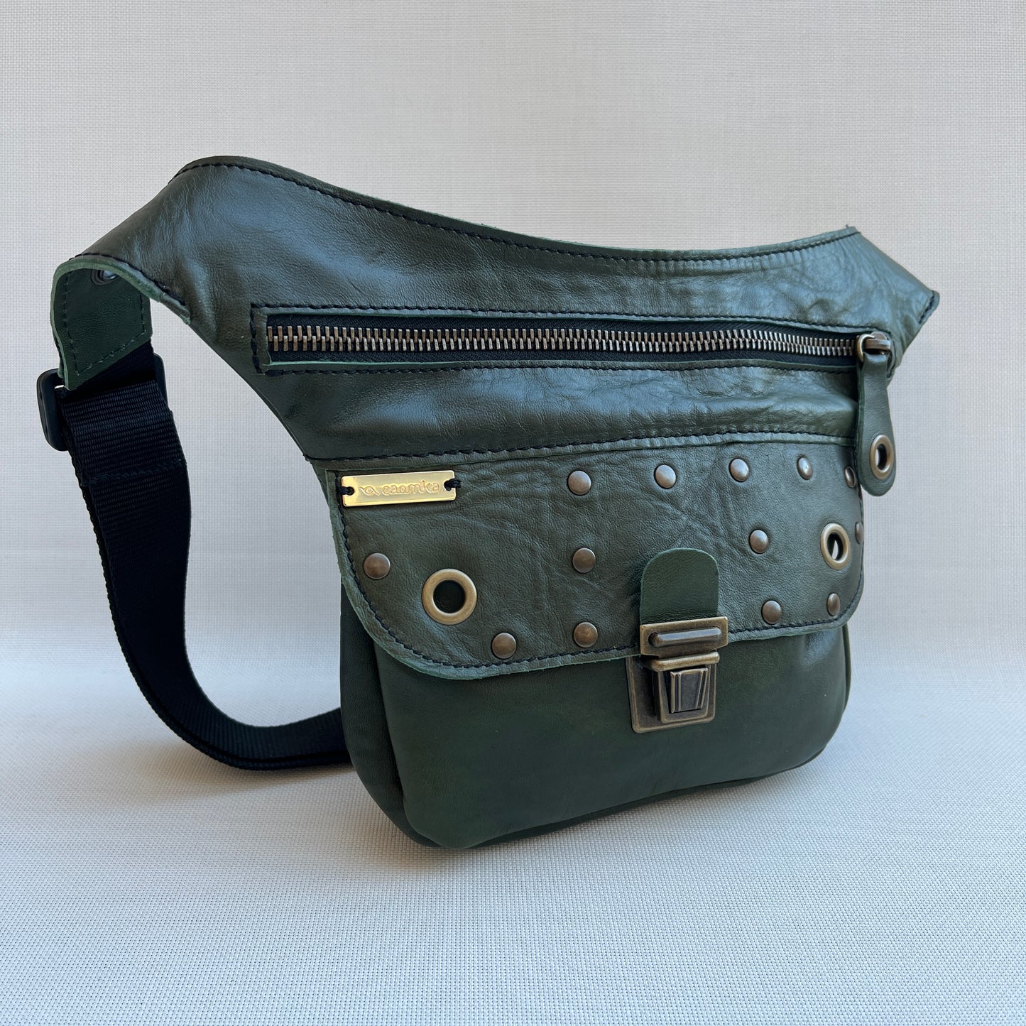 Mini Premium Green & Old Gold BioCuir® natural leather Unique Piece No. 12882