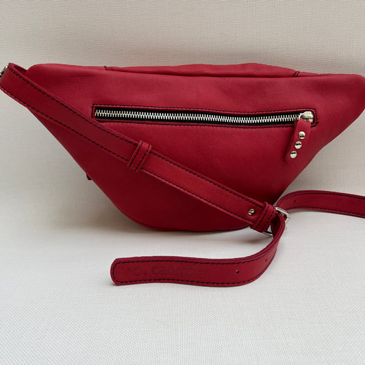 Retro Chic Red + Skulls BioCuir® natural leather Unique Piece No. 11207