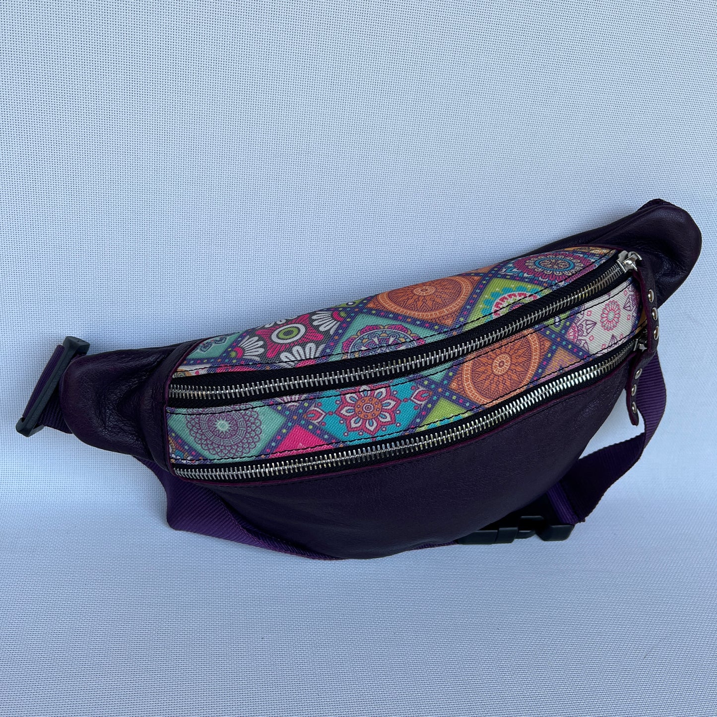 Retro Chic Special Purple Mandalas BioCuir® natural leather Unique Piece No. 12238