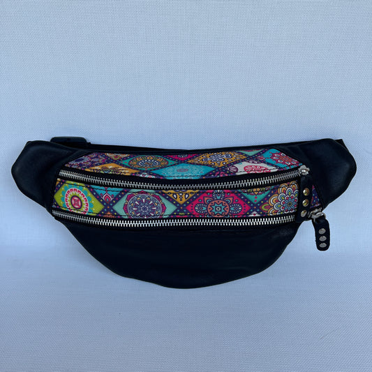 Retro Chic Special Black Mandalas BioCuir® natural leather Unique Piece No. 12276