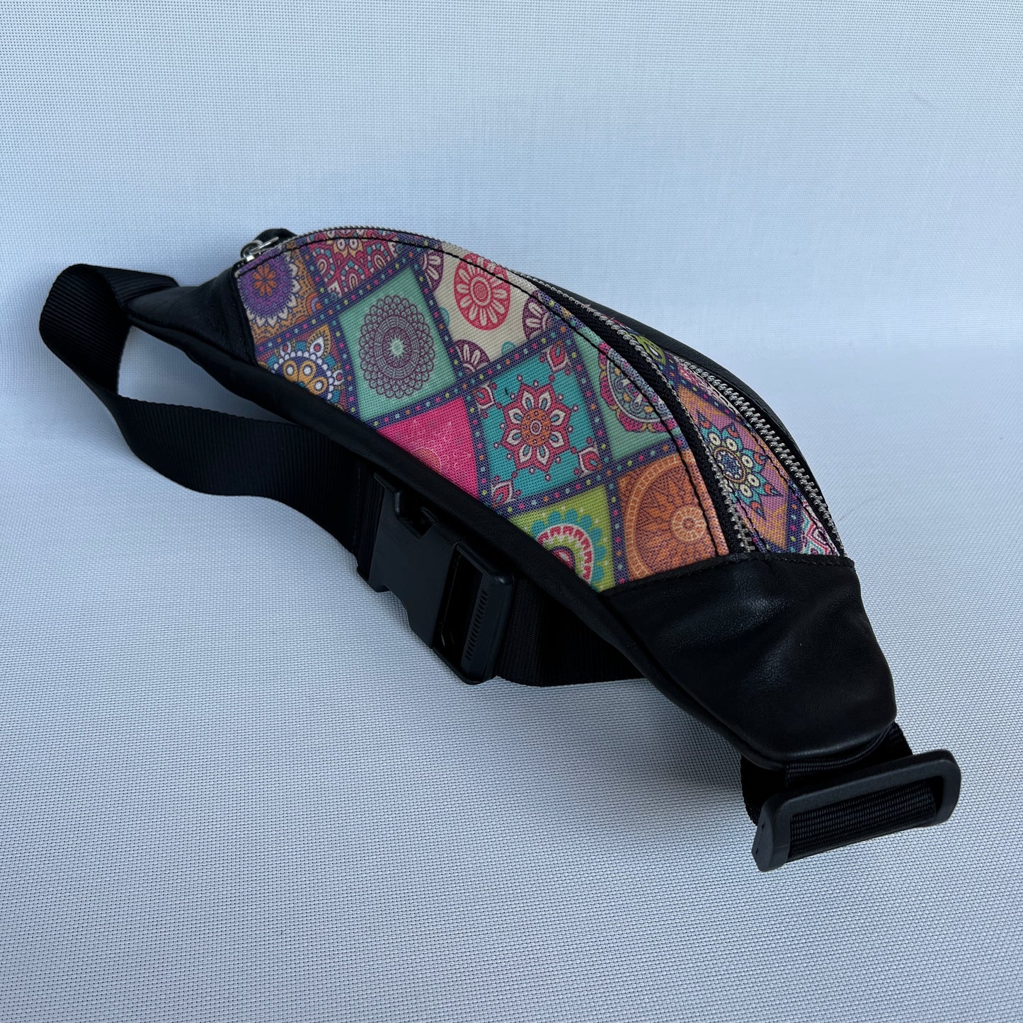 Retro Chic Special Black Mandalas BioCuir® natural leather Unique Piece No. 12227