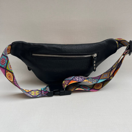 Retro Chic Special Black Mandalas BioCuir® natural leather Unique Piece No. 13014