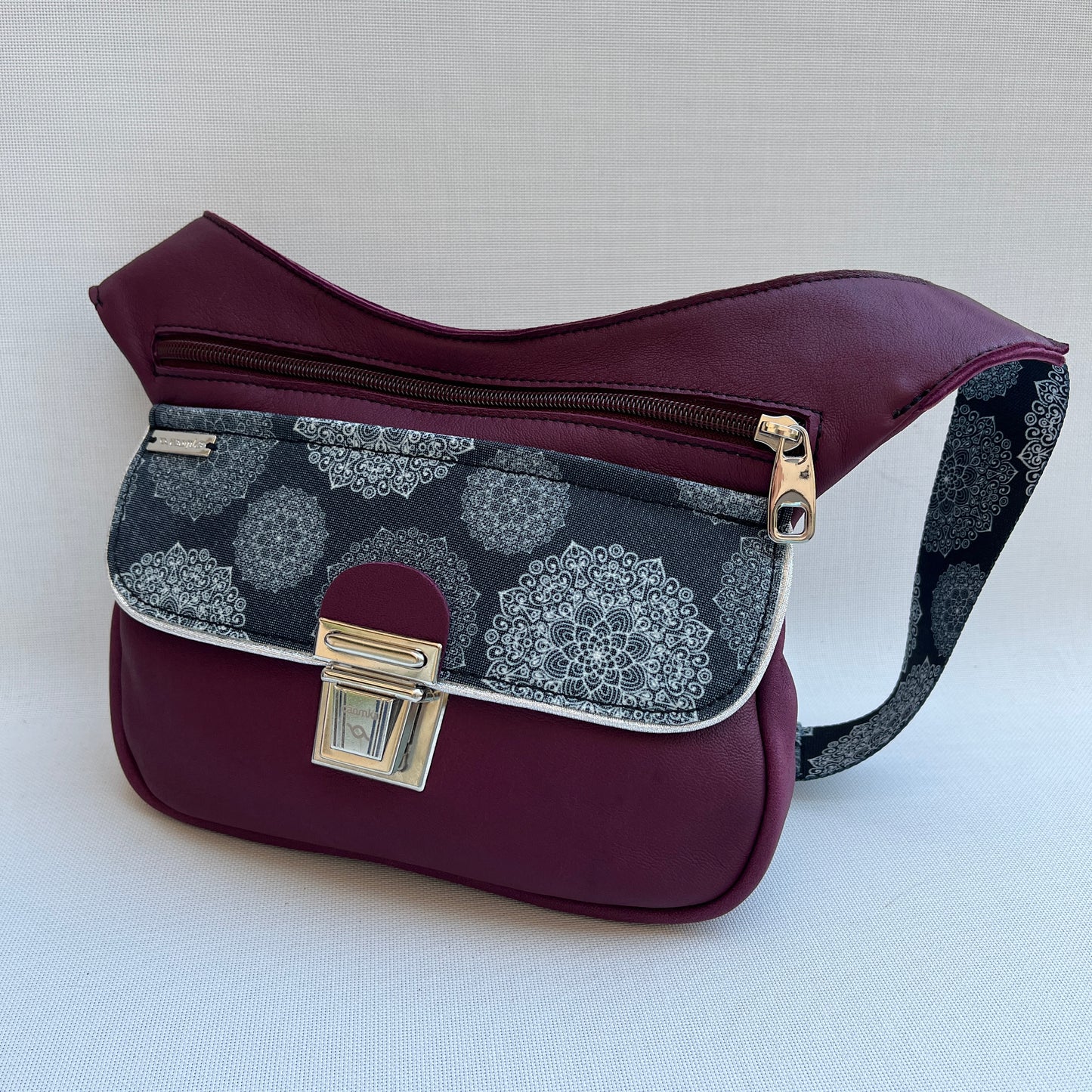 Special Bordeaux & Mandalas BioCuir® natural leather Unique Piece No. 12673