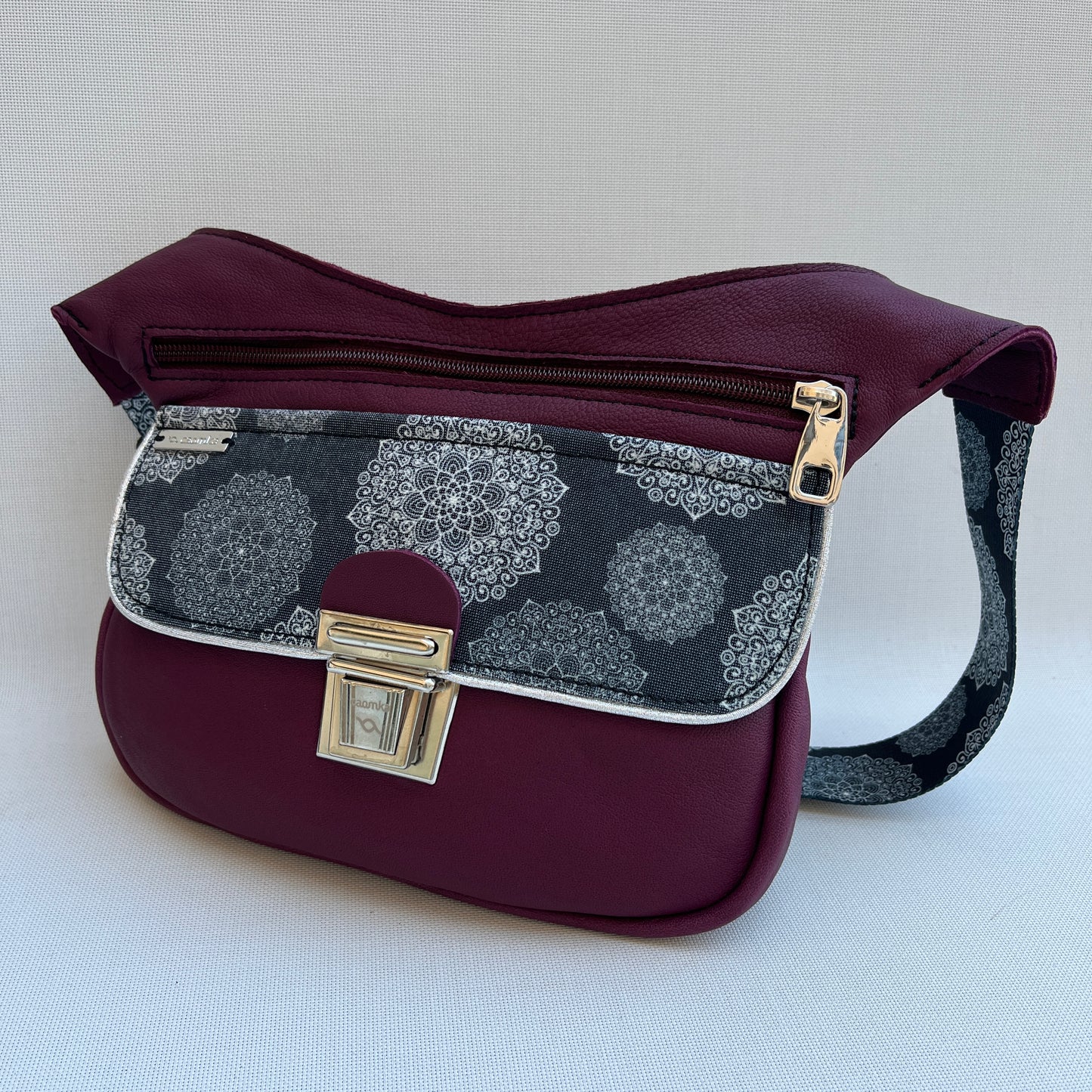 Special Bordeaux & Mandalas BioCuir® natural leather Unique Piece No. 12642