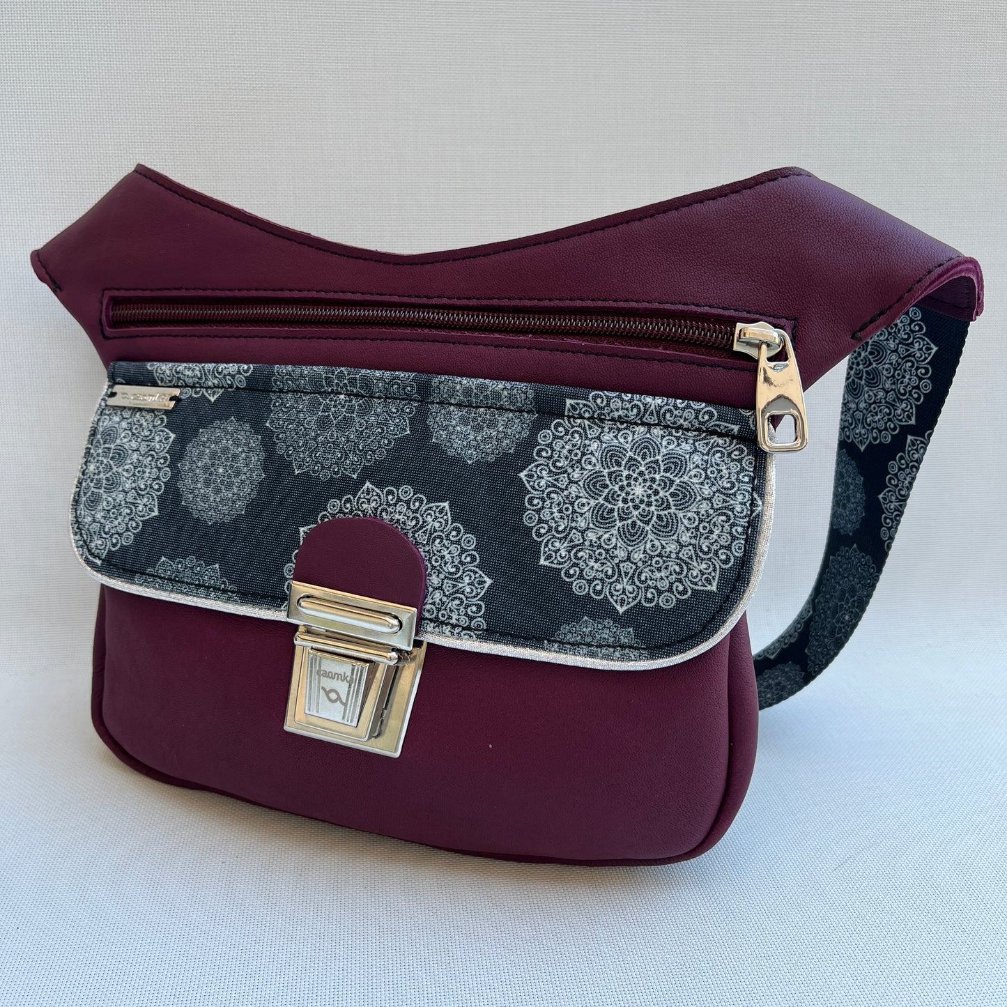 Special Bordeaux & Mandalas BioCuir® natural leather Unique Piece No. 12563
