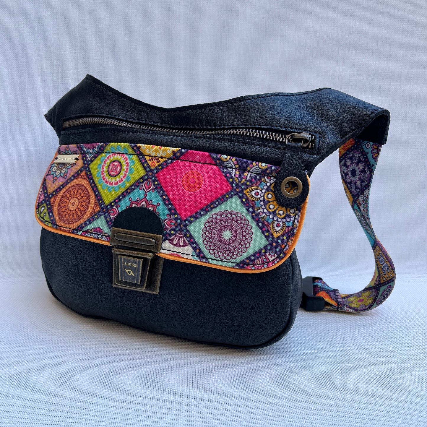 Special Black & Mandalas BioCuir® natural leather Unique Piece No. 12364