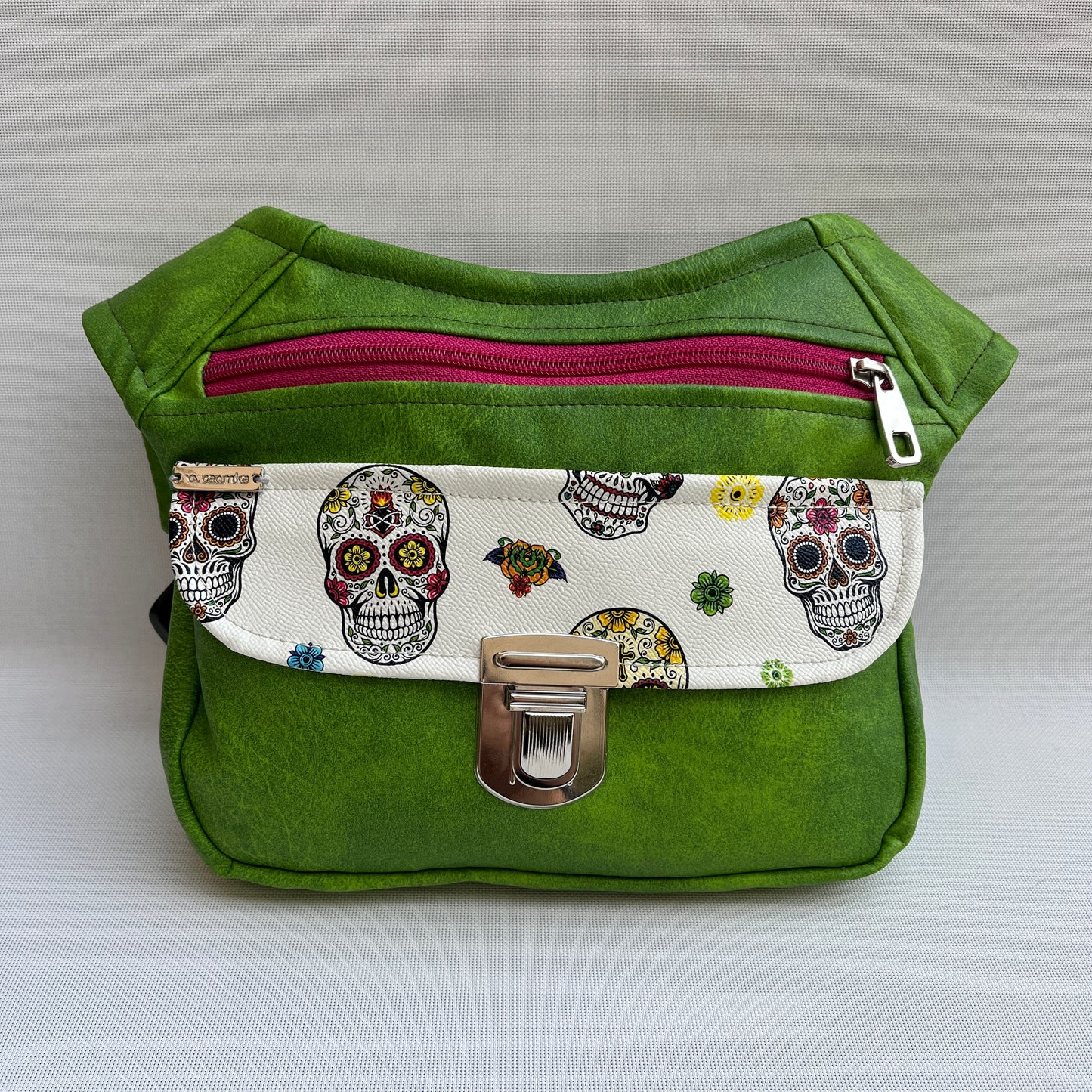 Special Green & Mexican Skulls Vegan Leather Unique Piece No. 11572