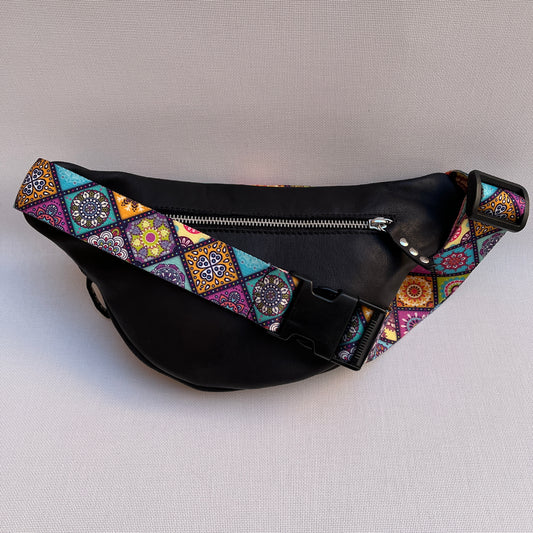 Retro Chic Special Black Mandalas BioCuir® natural leather Unique Piece No. 10790