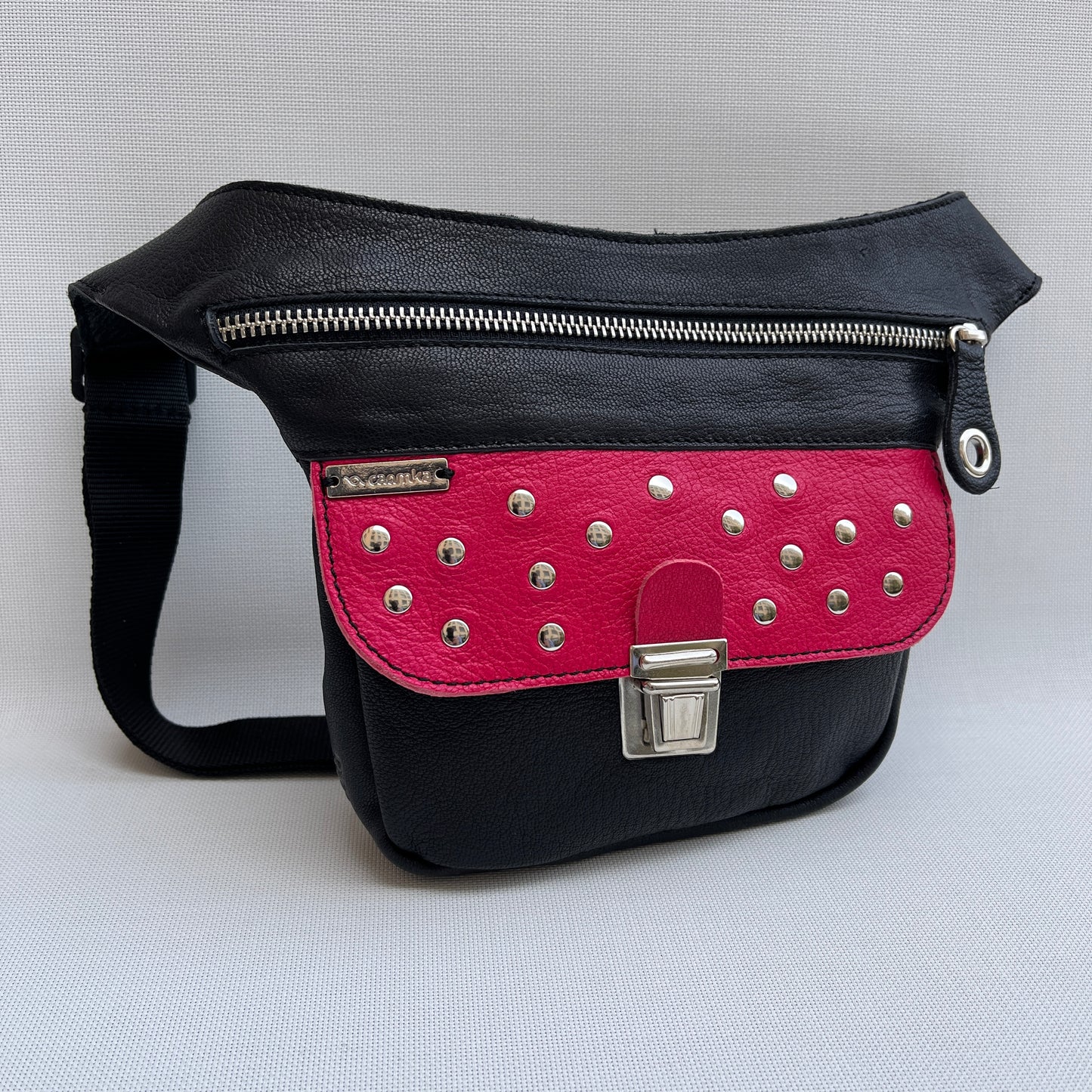 Mini Premium Black & Fuchsia & Silver Natural BioCuir® Leather Exclusive Piece No. 11597