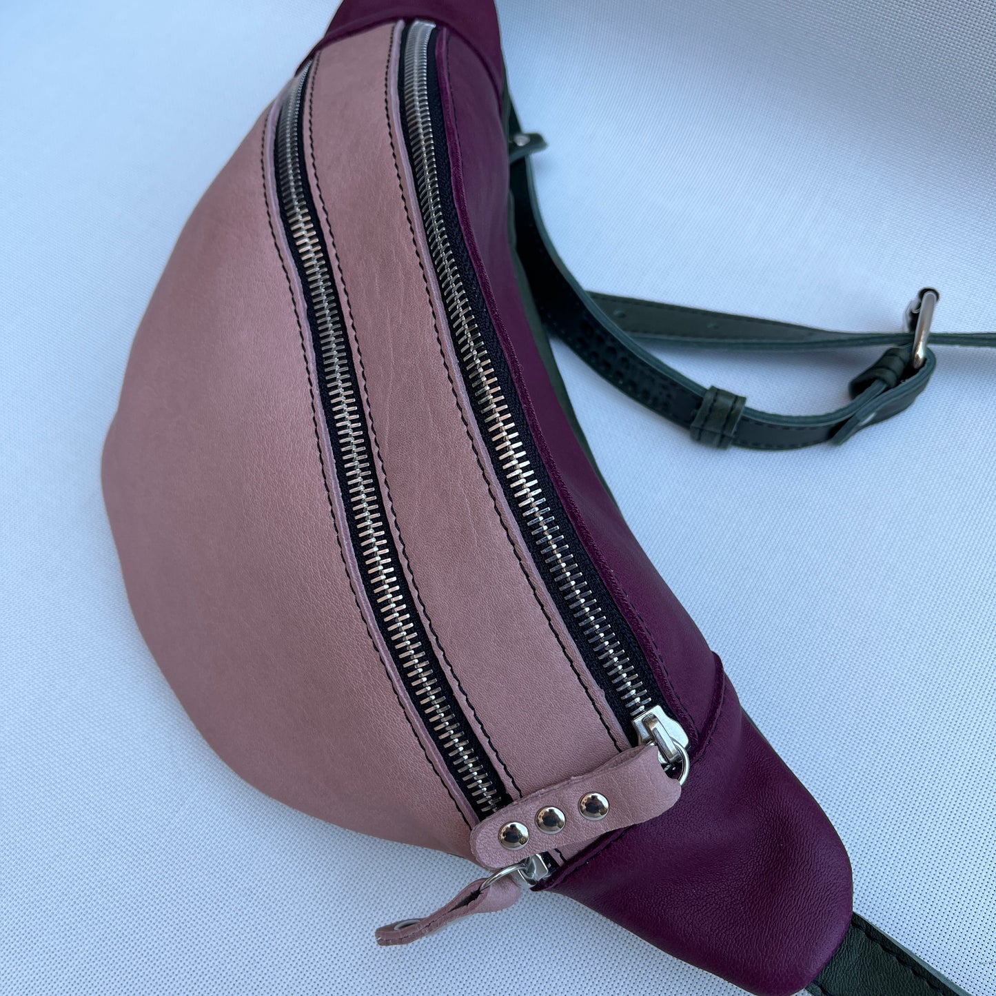 Retro Chic Pale Pink, Bordeaux and Green Natural BioCuir® Leather Exclusive Piece No. 11671