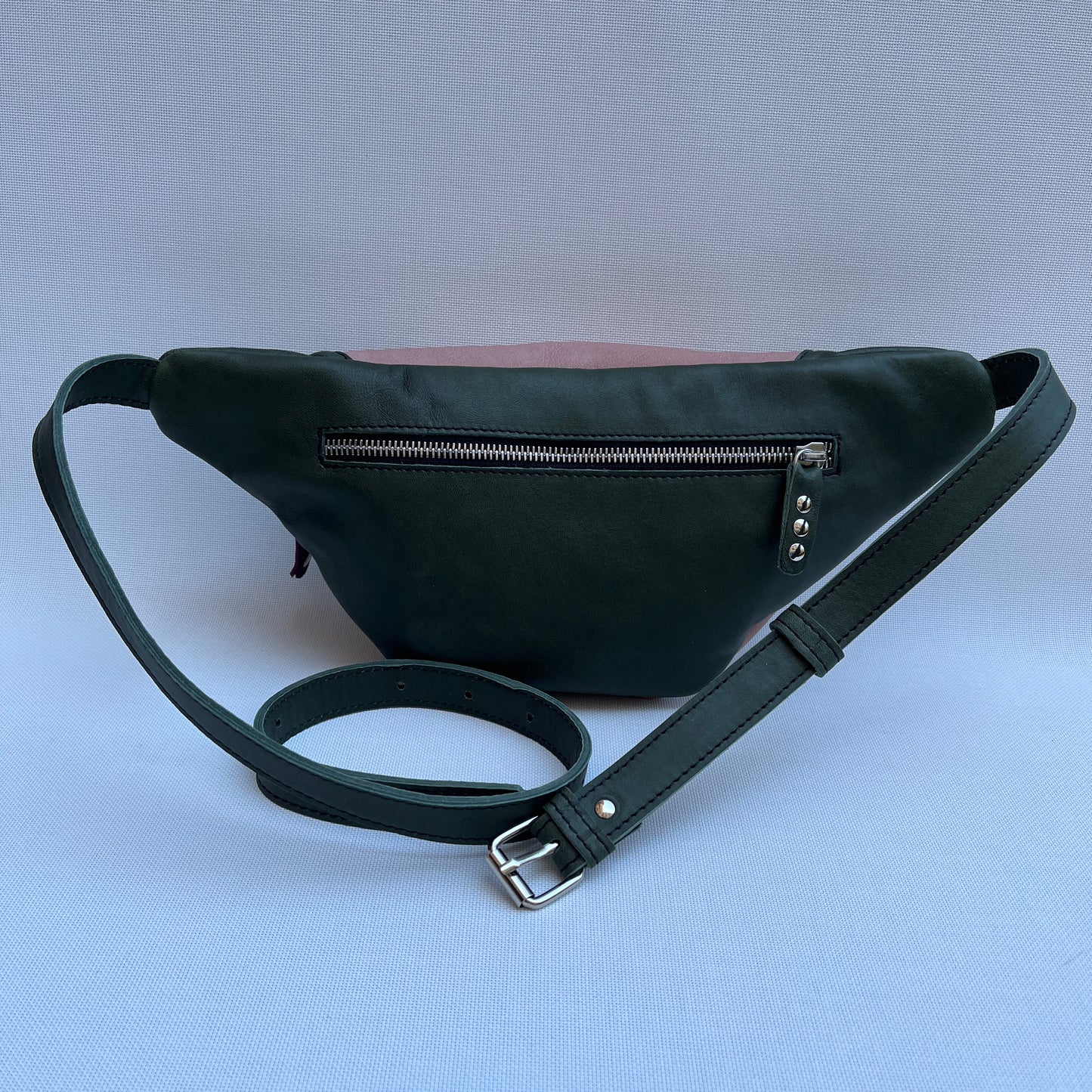 Retro Chic Pale Pink, Bordeaux and Green Natural BioCuir® Leather Exclusive Piece No. 11674