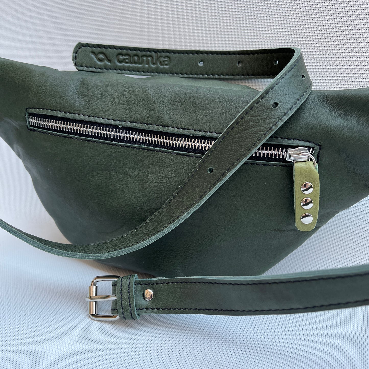 Retro Chic Bottle Green and Pistachio Green Natural BioCuir® Leather Exclusive Piece No. 11676