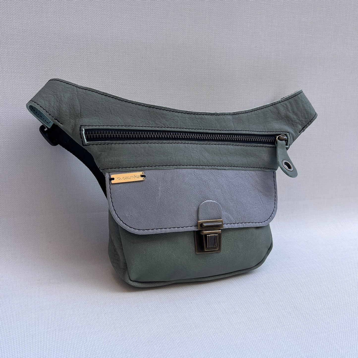 Mini Turquesa & Gris Perla · Piel natural BioCuir® · Pieza Exclusiva Núm. 13365