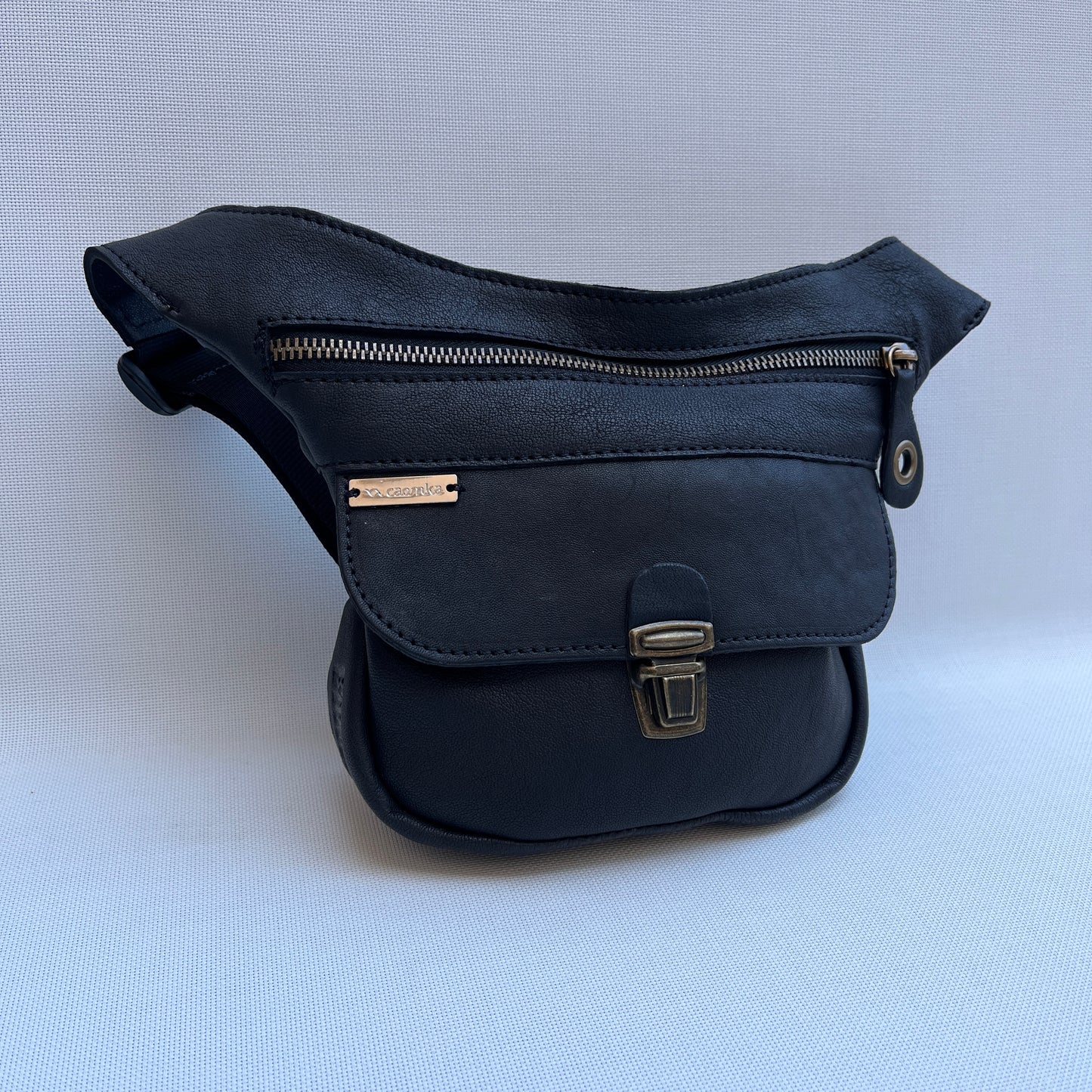 Mini Black & Old Gold Natural BioCuir® Leather Exclusive Piece No. 11761