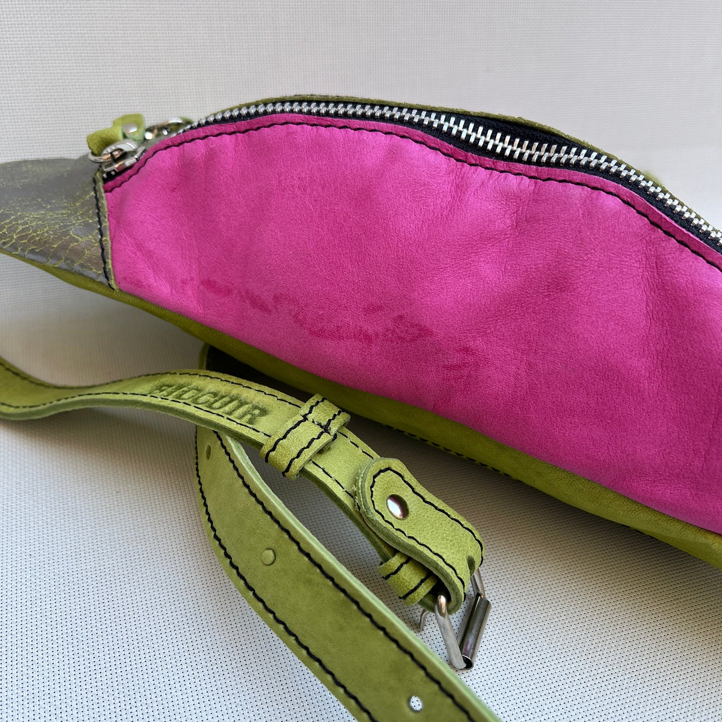Retro Chic Bordeaux, Bubblegum Pink and Pistachio BioCuir® Natural Leather Exclusive Piece No. 13353