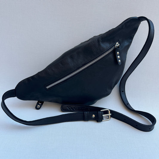 Premium Retro Chic Black BioCuir® Natural Leather Exclusive Piece No. 12650
