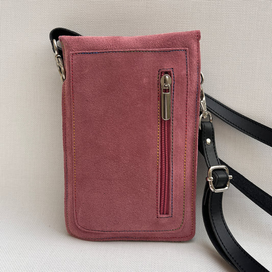 Mobile Holder Fire Design Split Leather Pale Pink
