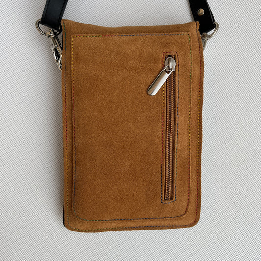 Mobile Holder Fire Design Split Leather Camel
