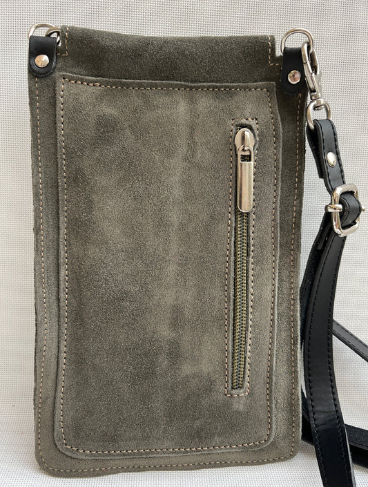 Mobile Holder Earth Design Braided Split Leather Bottle Green