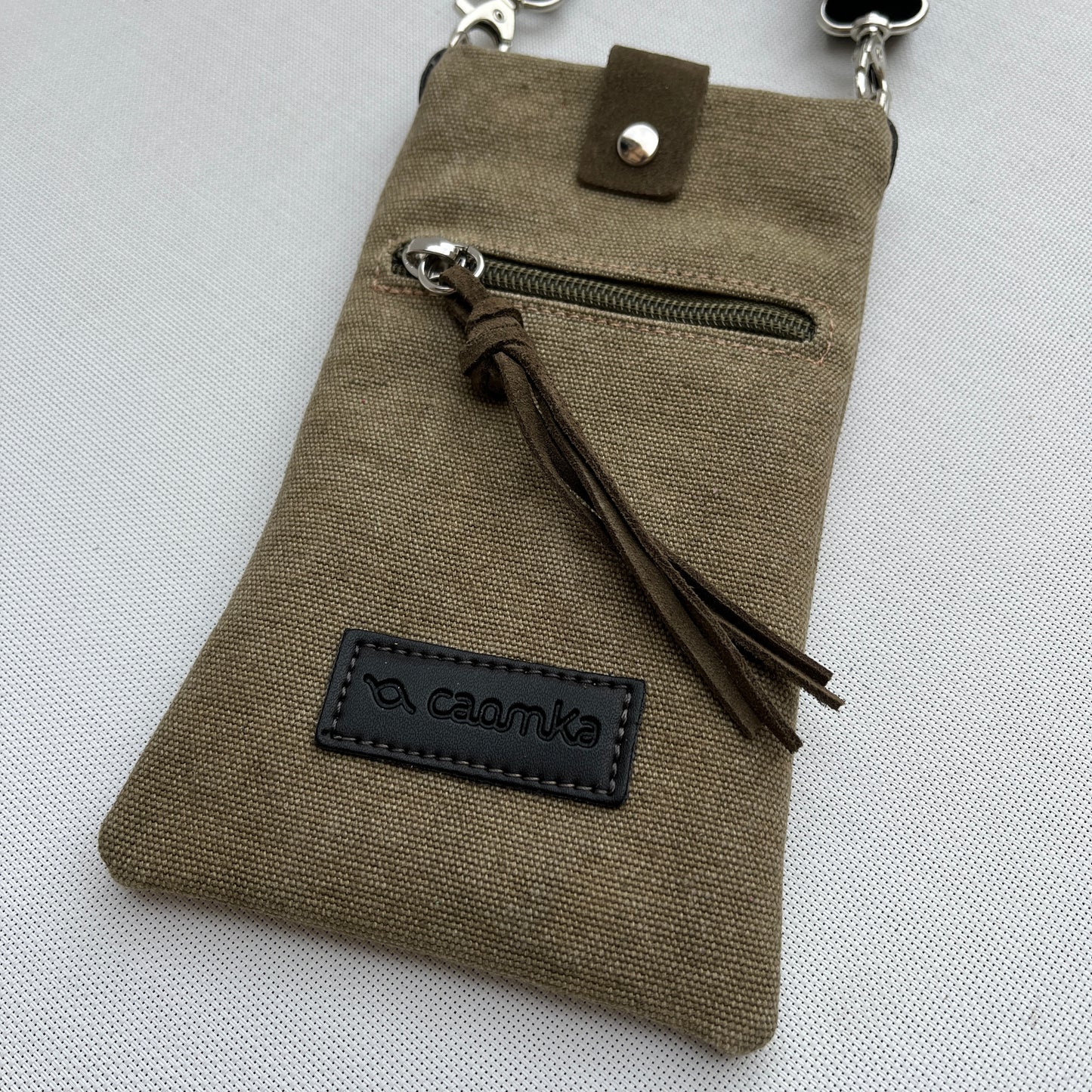 Porta Móvil · Diseño Natura · Tejido natural Cáñamo · Verde Kaki