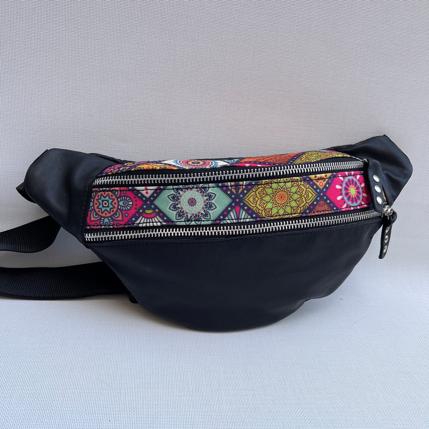 Retro Chic Special Black Mandalas BioCuir® natural leather Unique Piece No. 11903