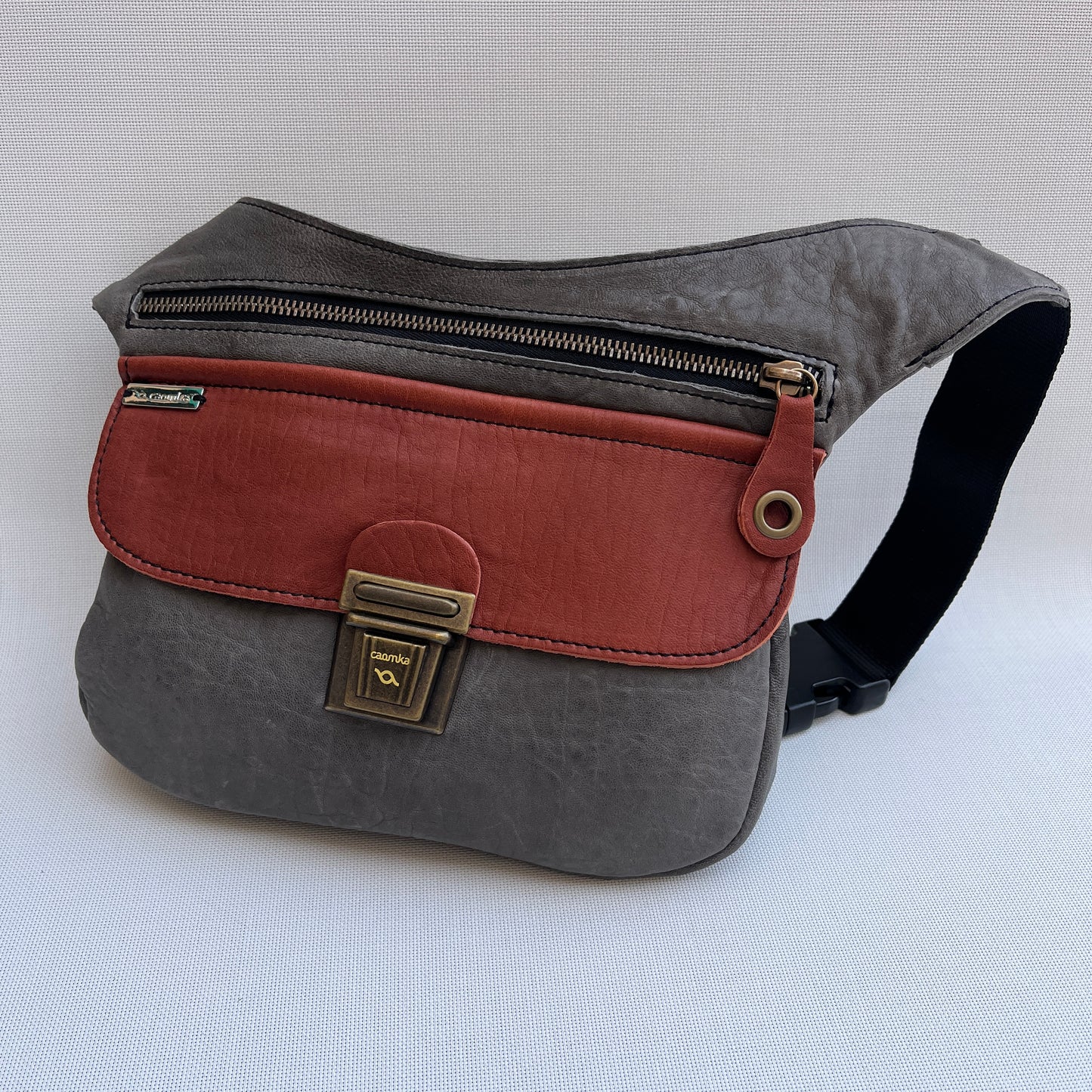 Special Gray - Terracotta & Old Gold BioCuir® natural leather Unique Piece No. 11866