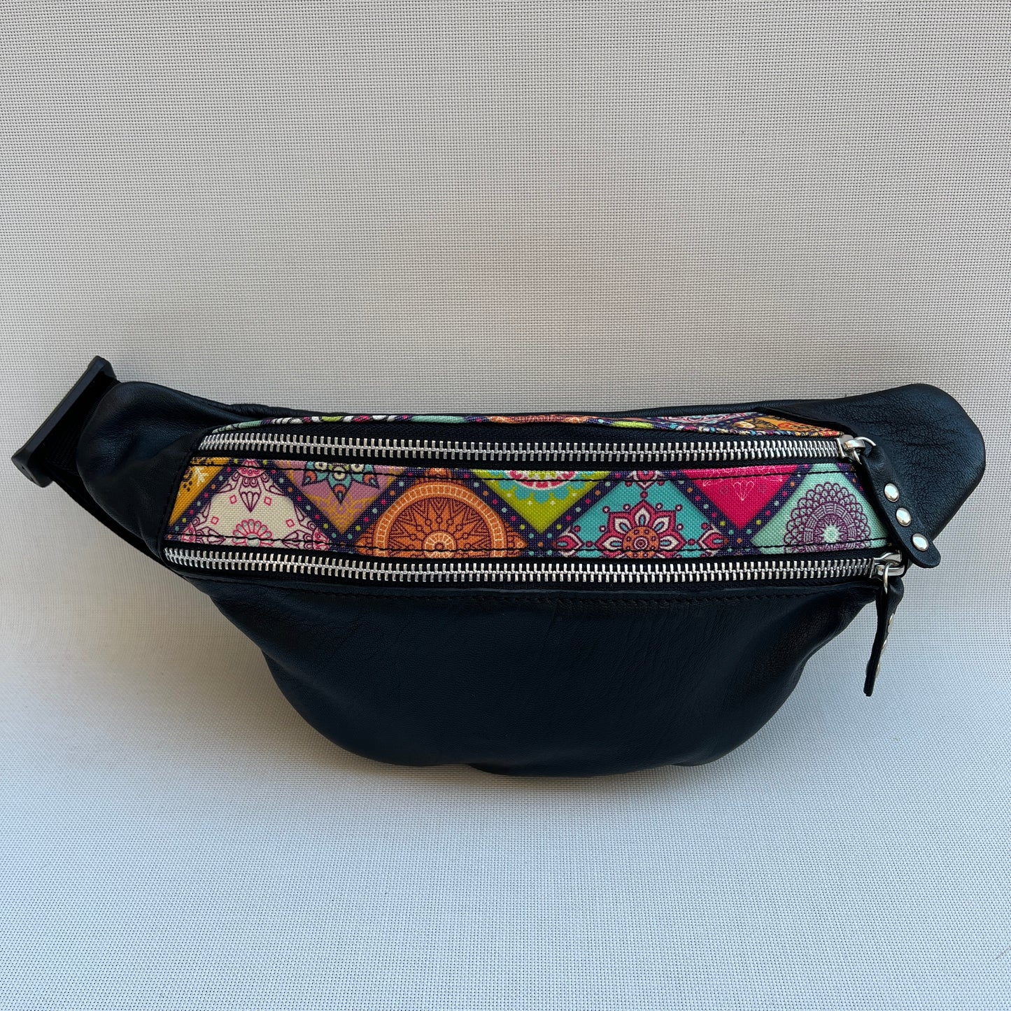 Retro Chic Special Black Mandalas BioCuir® natural leather Unique Piece No. 12867