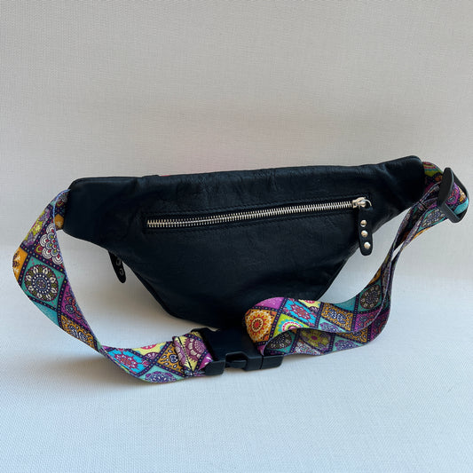Retro Chic Special Black Mandalas BioCuir® natural leather Unique Piece No. 12779