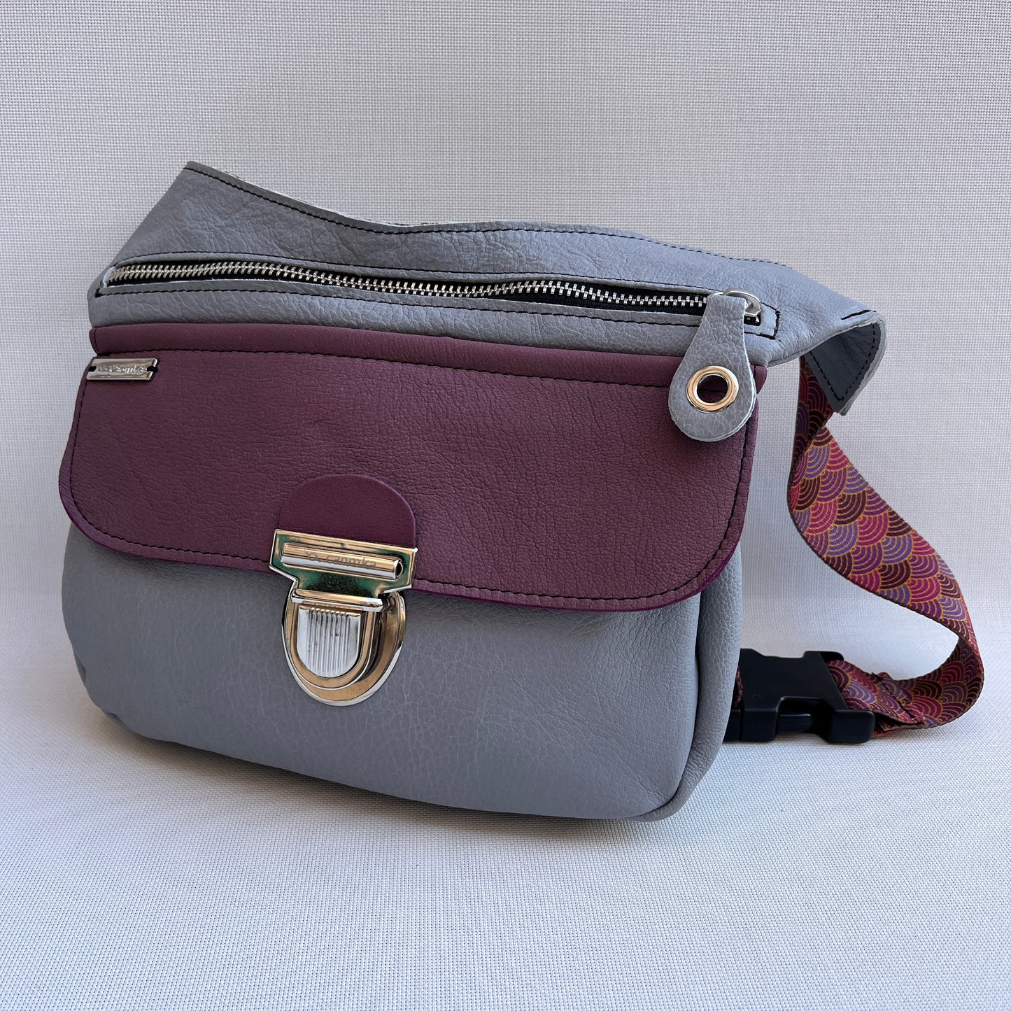 Special Pearl Gray & Light Burgundy Natural BioCuir® Leather Exclusive Piece No. 12874