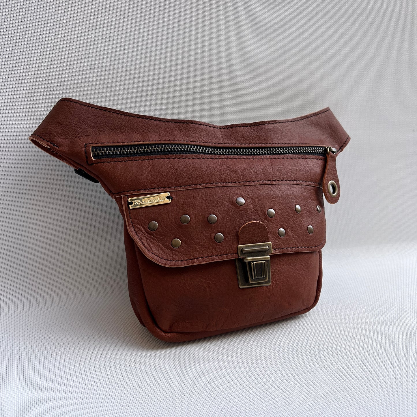 Mini Premium Brown & Old Gold · Piel natural BioCuir® · Pieza Exclusiva Núm. 13009