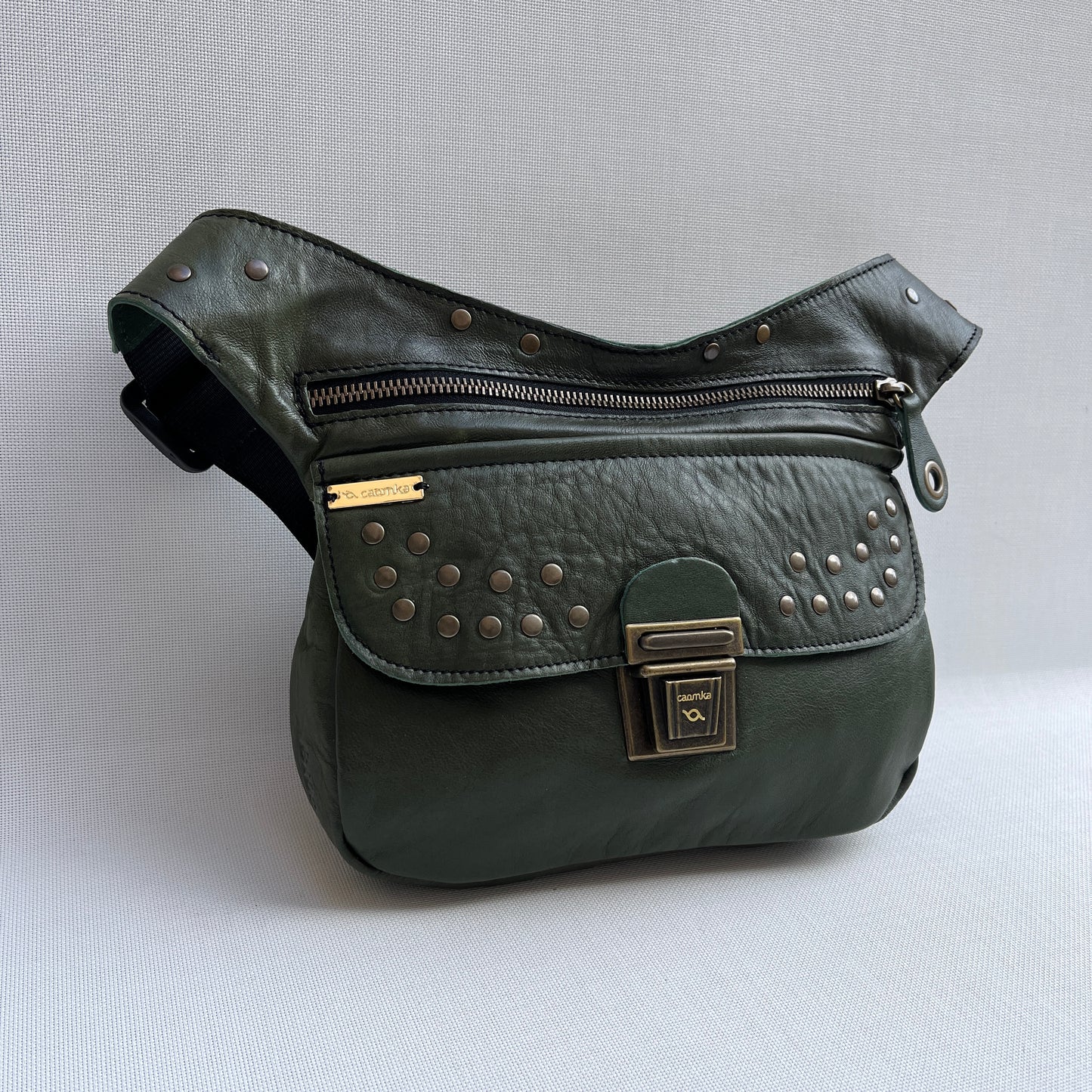 Premium Green & Old Gold BioCuir® natural leather Unique Piece No. 12857