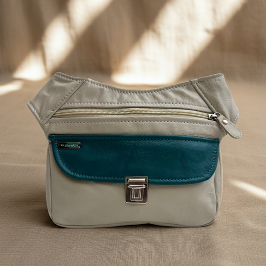 Riñonera Numa "Special Beige & Green” + Bolsillo trasero · Piel · Pieza Exclusiva Núm. 19489