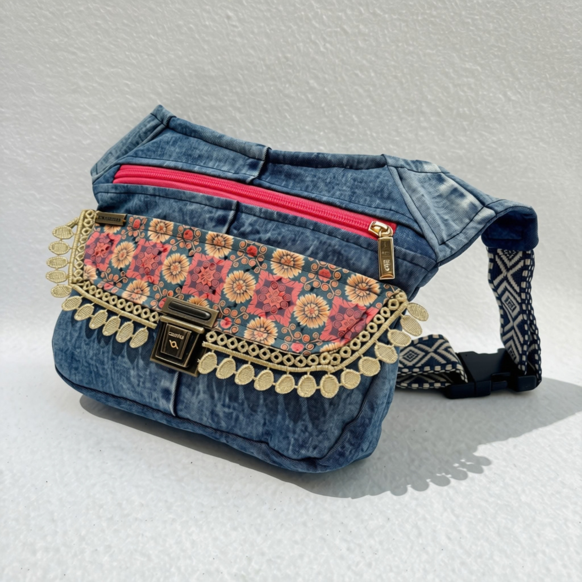 Riñonera Original "Jeans Mandalas Top" ♻️ Jeans Recycled ♻️ · Pieza Única Núm. 19538