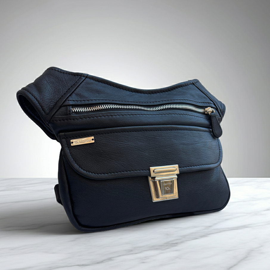 Riñonera "Classic Black & Silver” + Bolsillo trasero · Piel · Pieza Exclusiva Núm. 19031