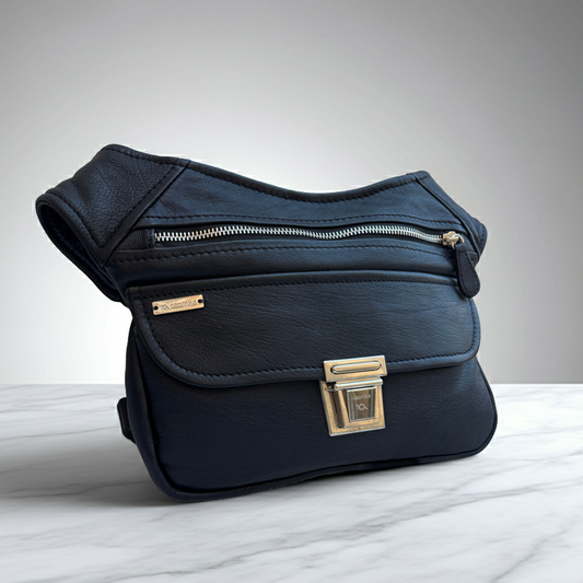 Riñonera "Classic Black & Silver” + Bolsillo trasero · Piel · Pieza Exclusiva Núm. 19031